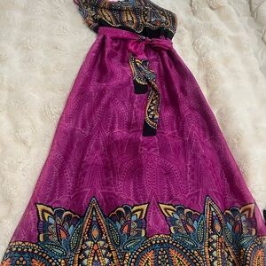 Vibrant Maxi Dress with Patterned Hem